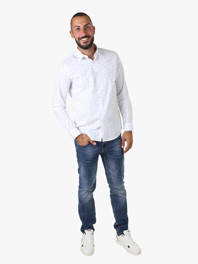 Camicia da uomo a maniche lunghe misto cotone con stampe - bianco