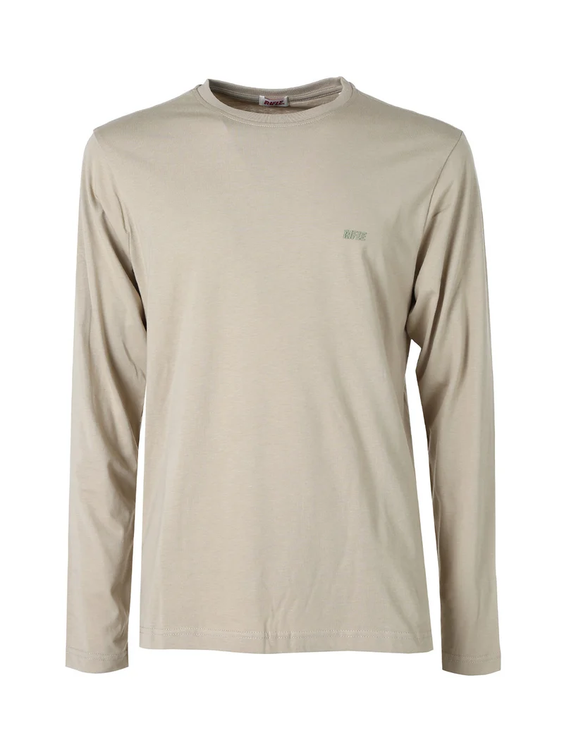 T-shirt girocollo da uomo a maniche lunghe in cotone - sabbia