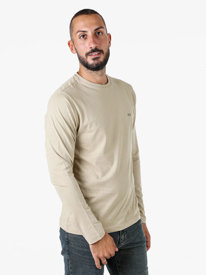T-shirt girocollo da uomo a maniche lunghe in cotone - sabbia
