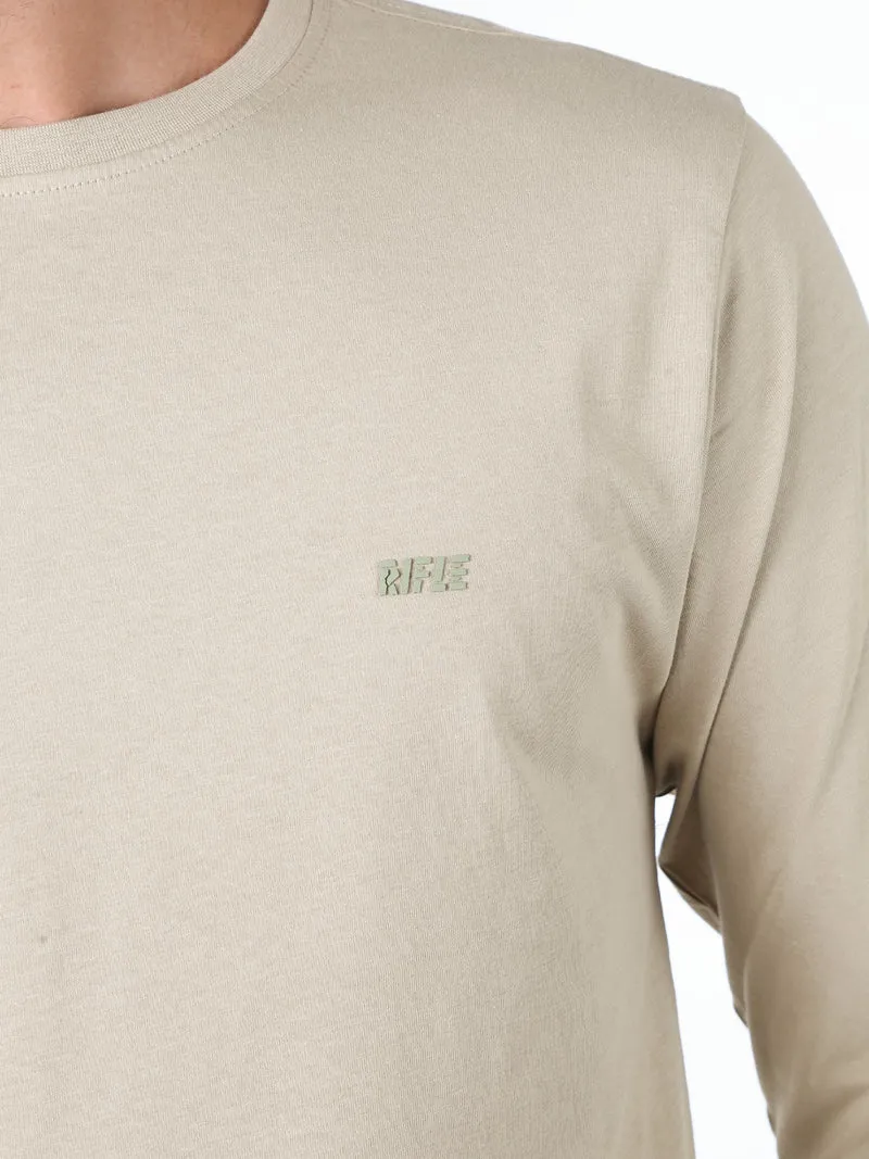 T-shirt girocollo da uomo a maniche lunghe in cotone - sabbia