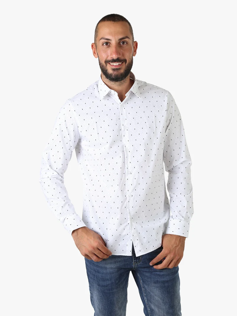 Camicia da uomo a maniche lunghe misto cotone con stampe - bianco