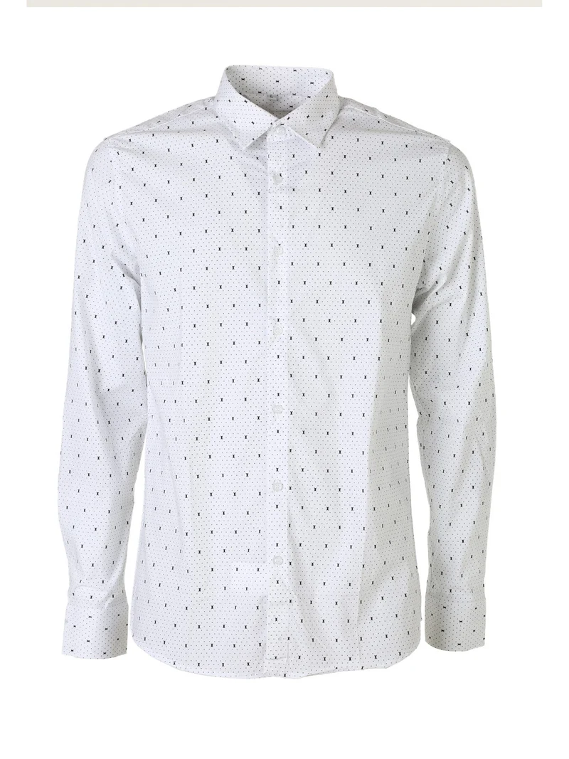 Camicia da uomo a maniche lunghe misto cotone con stampe - bianco