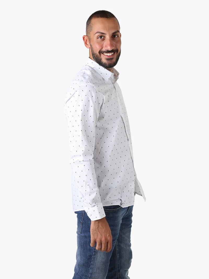 Camicia da uomo a maniche lunghe misto cotone con stampe - bianco