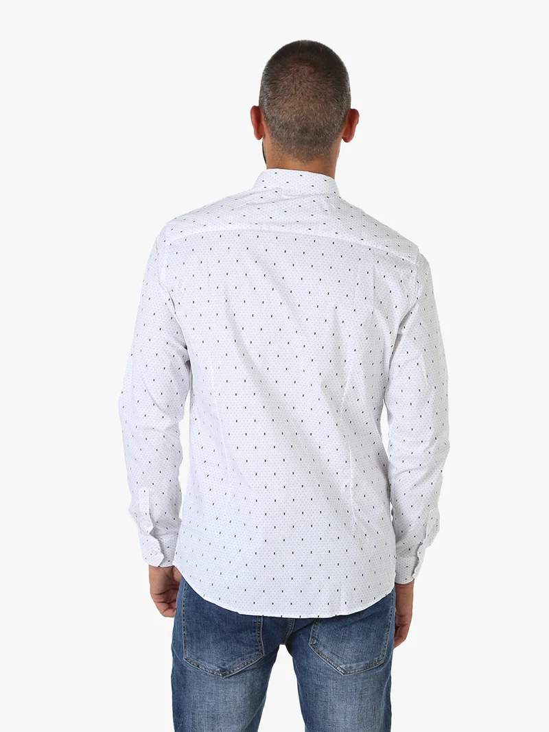 Camicia da uomo a maniche lunghe misto cotone con stampe - bianco