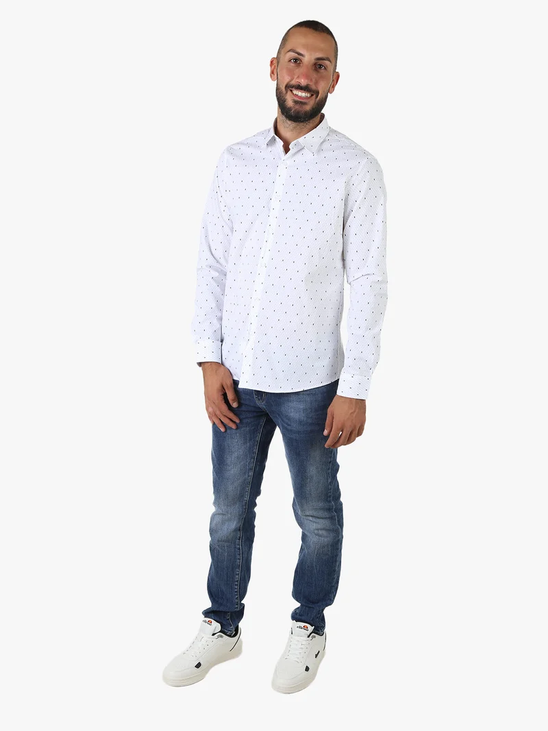 Camicia da uomo a maniche lunghe misto cotone con stampe - bianco