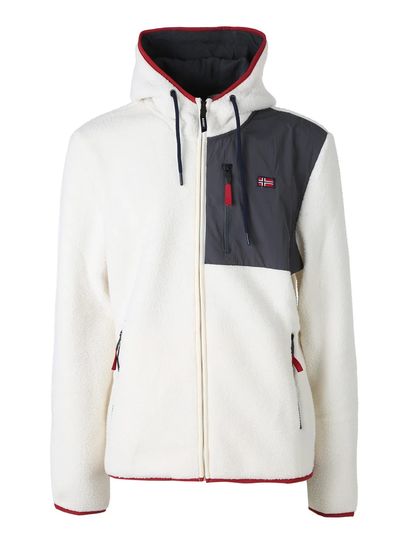 Felpa giacca da uomo in pile sherpa con cappuccio e zip - panna