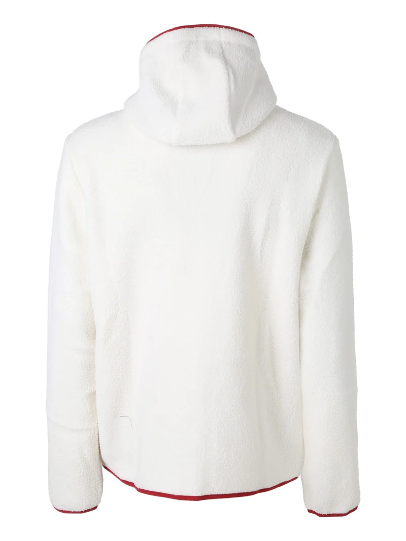Felpa giacca da uomo in pile sherpa con cappuccio e zip - panna