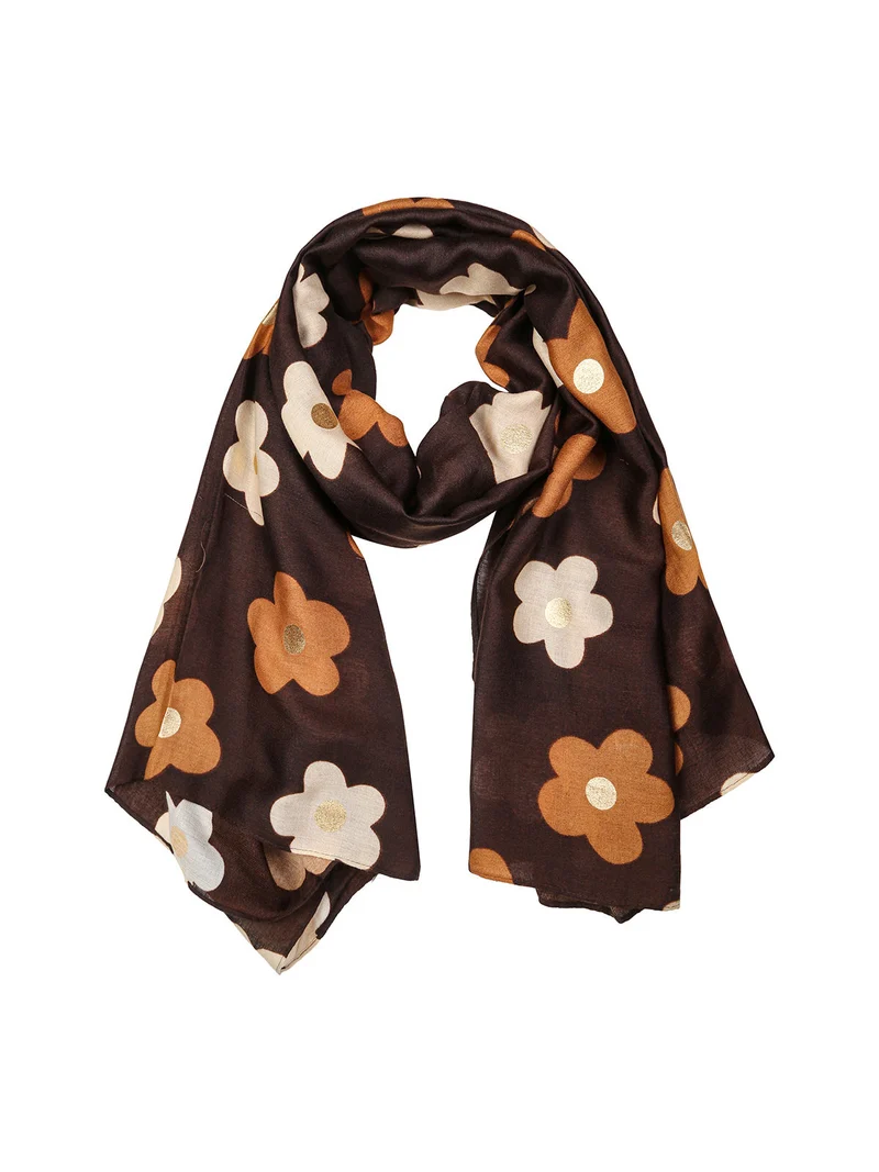 Sciarpa donna in viscosa con stampa fiori - marrone