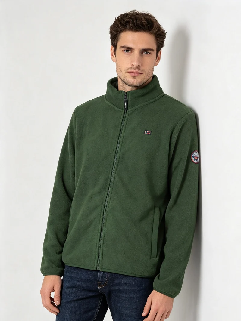 Felpa giacca da uomo in pile con zip - verde