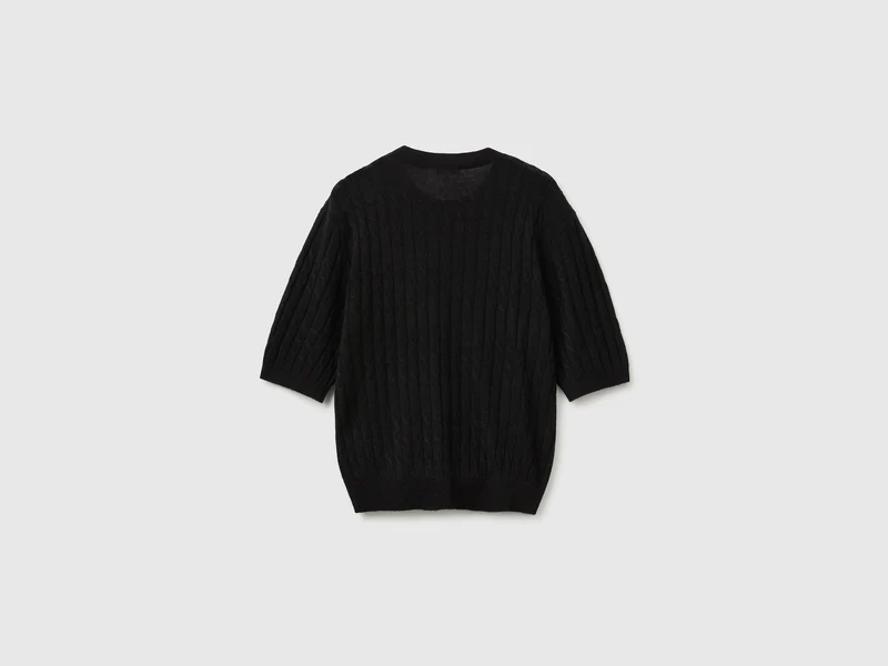 Ultraleichter Zopfstrickpullover aus Wollmischung