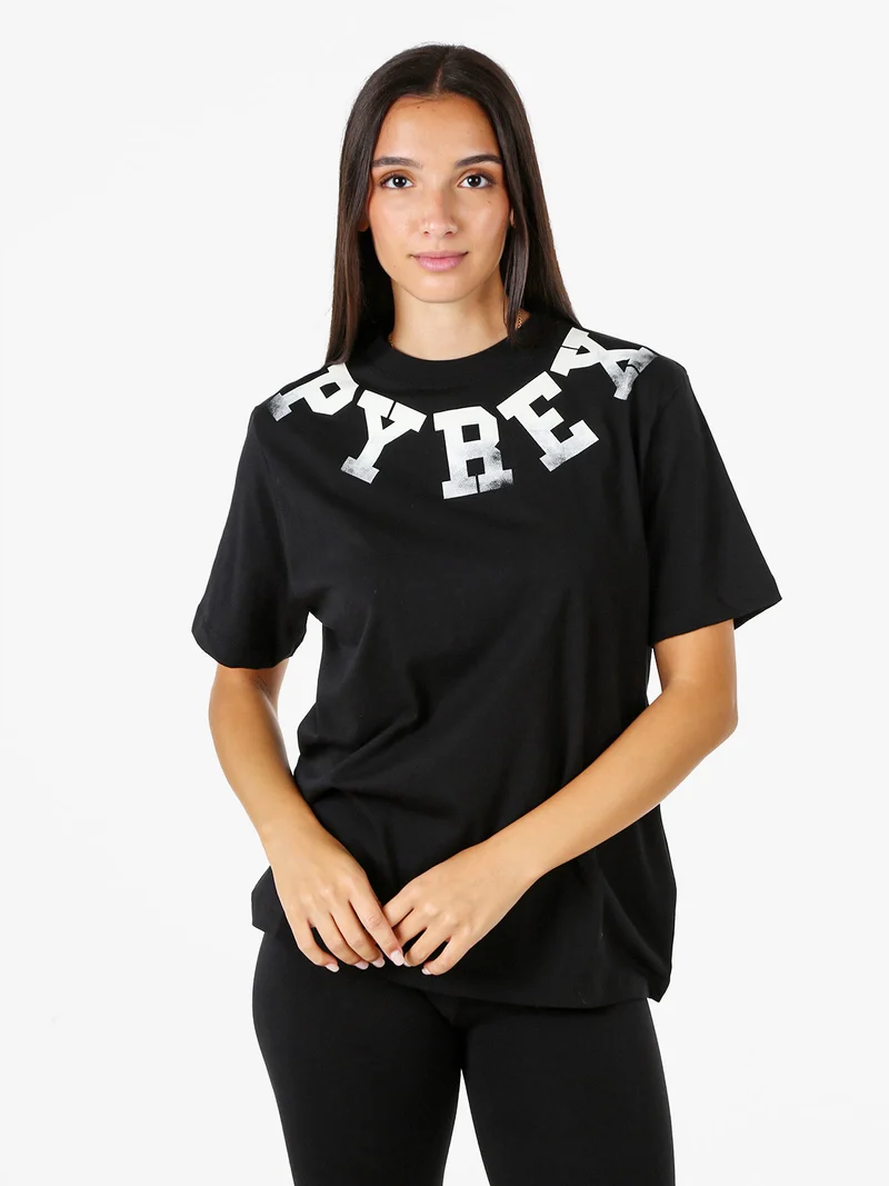 T-shirt donna in cotone con stampa - nero