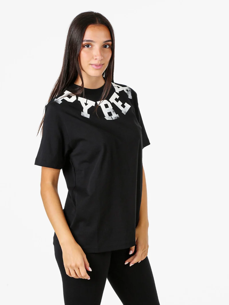 T-shirt donna in cotone con stampa - nero