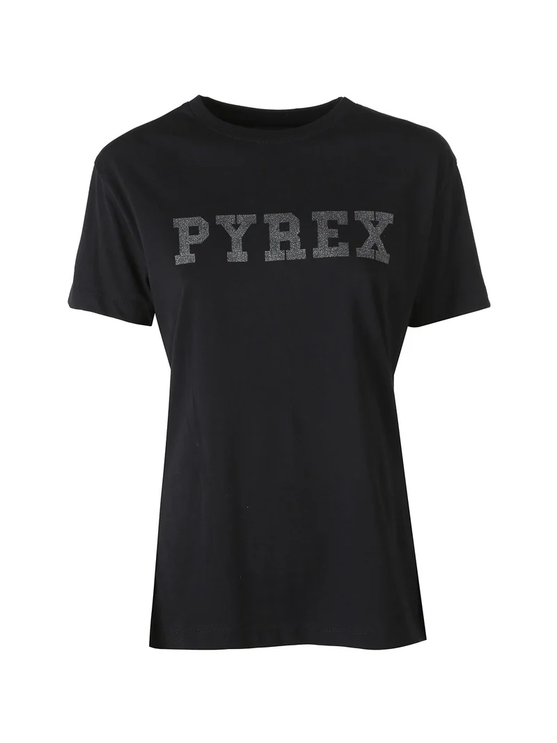 T-shirt da donna in cotone con scritta logo brillantinata - nero