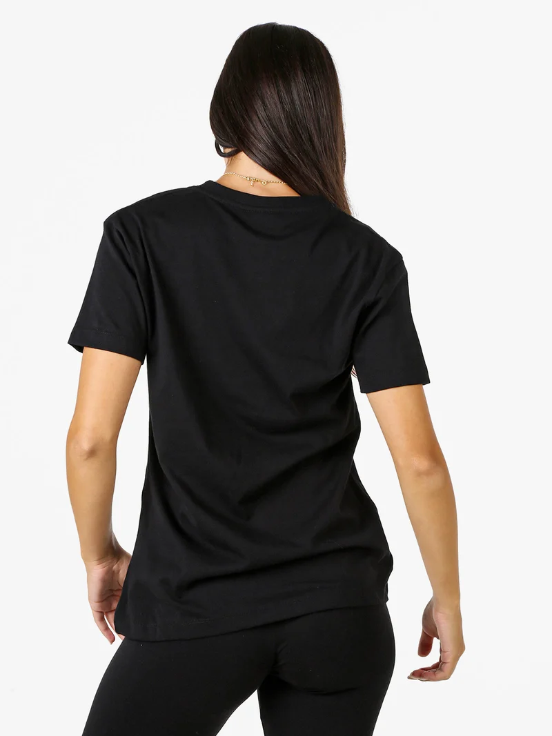 T-shirt da donna in cotone con scritta logo brillantinata - nero