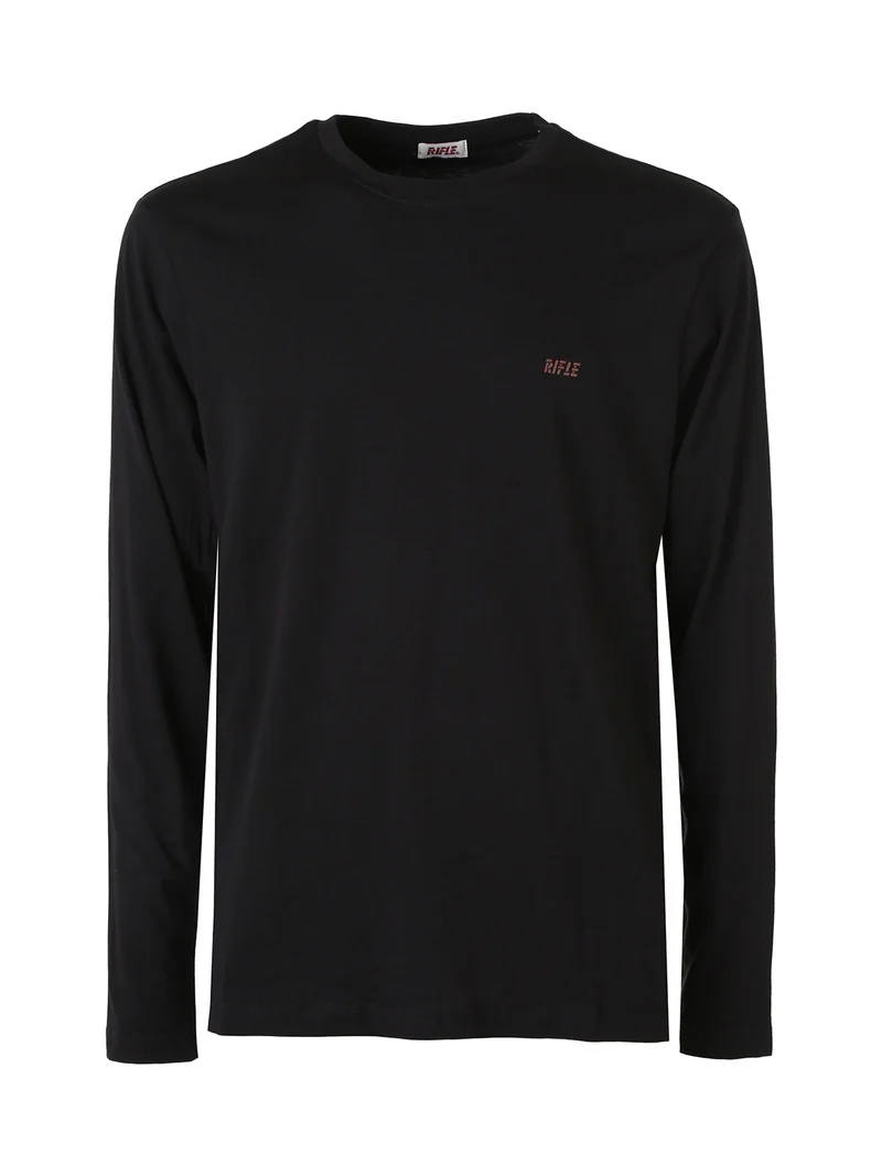 T-shirt girocollo da uomo a maniche lunghe in cotone - nero
