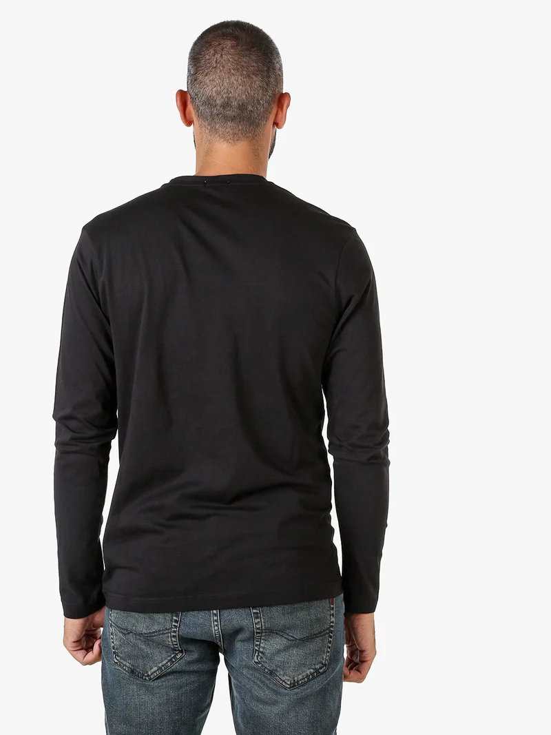 T-shirt girocollo da uomo a maniche lunghe in cotone - nero