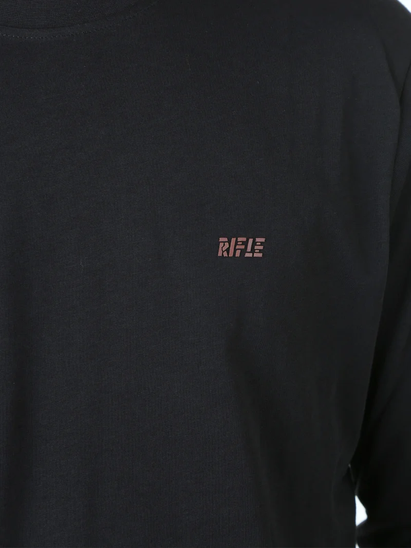 T-shirt girocollo da uomo a maniche lunghe in cotone - nero