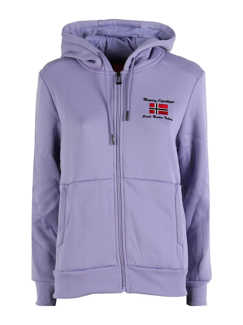 Felpa sportiva da donna full zip con cappuccio e interno felpato - lilla