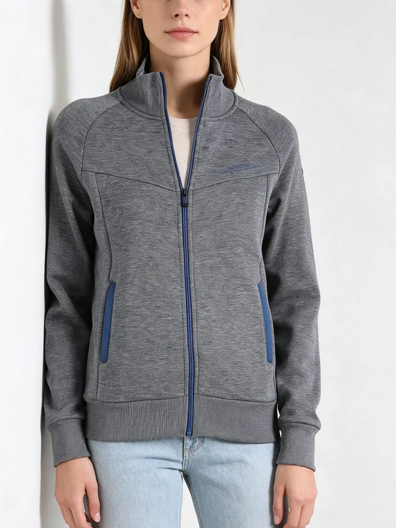 Felpa pesante da donna full zip con interno felpato - grigio scuro