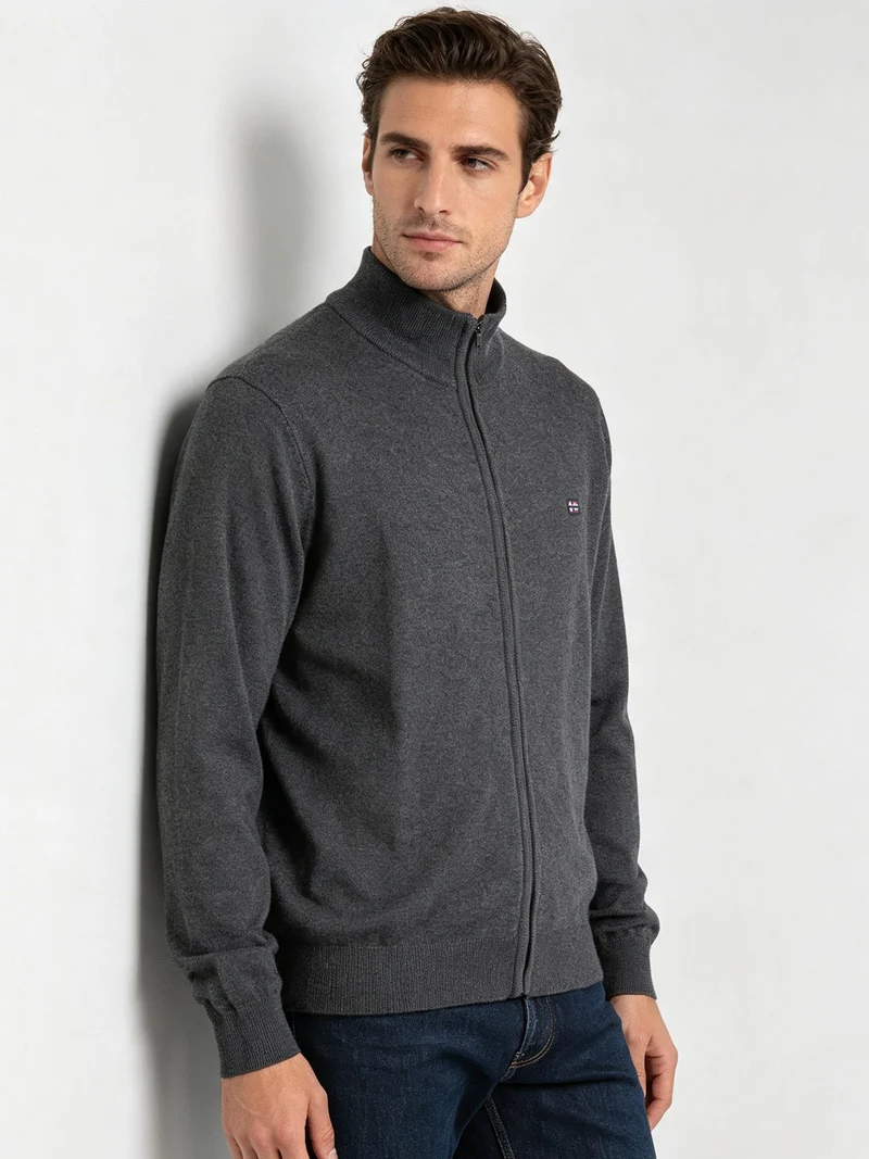Cardigan da uomo in maglia con zip - grigio scuro