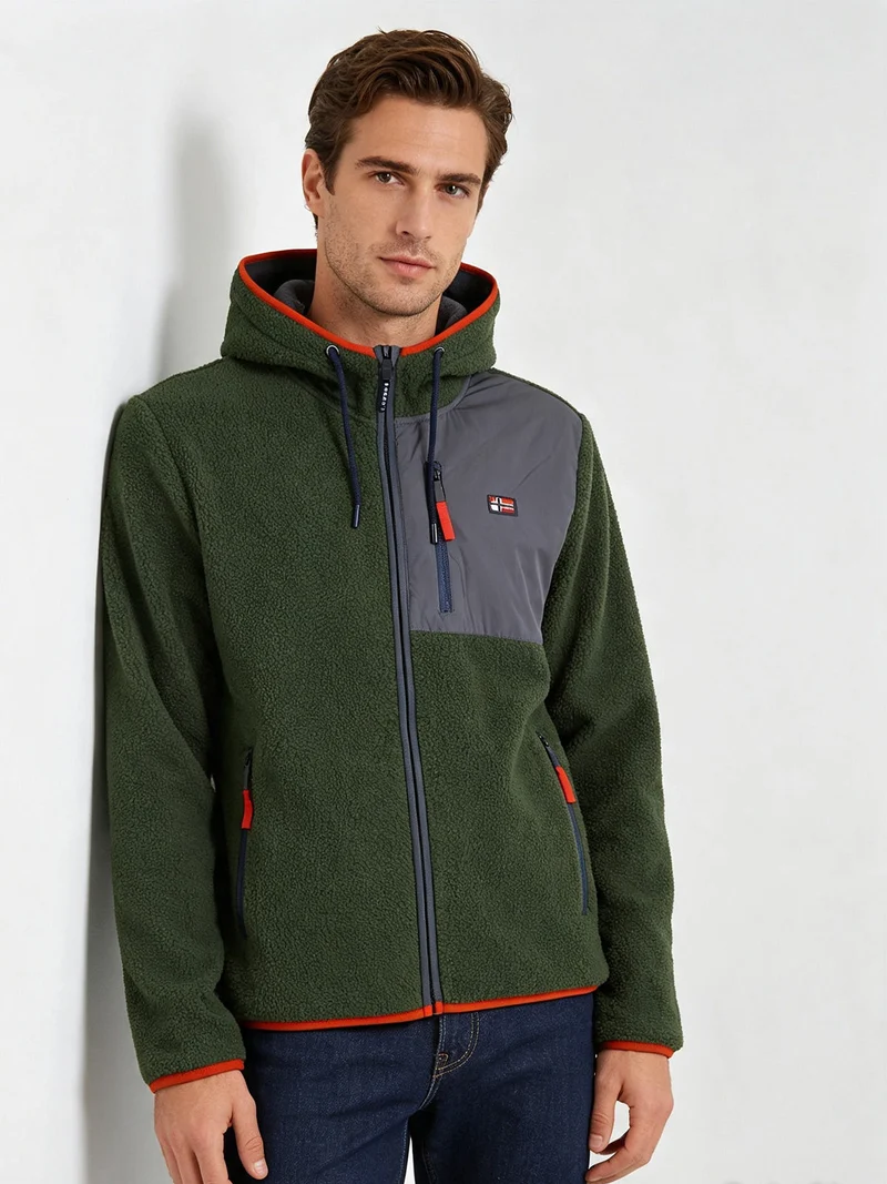 Felpa giacca da uomo in pile sherpa con cappuccio e zip - verde