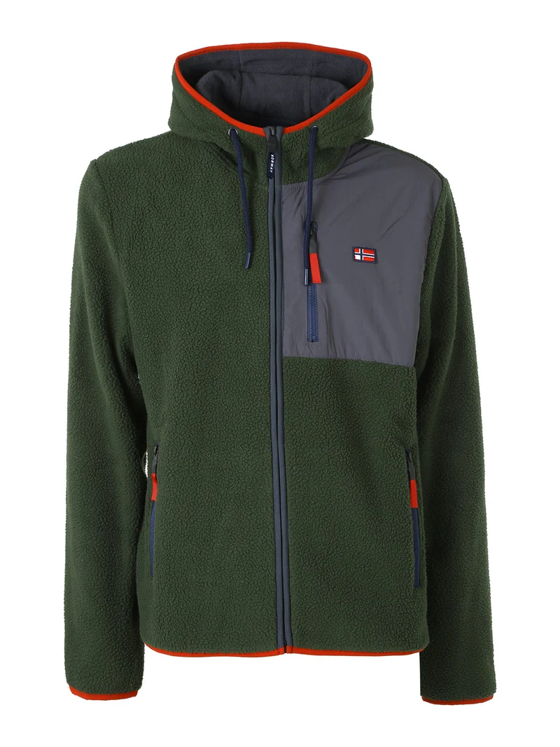 Felpa giacca da uomo in pile sherpa con cappuccio e zip - verde