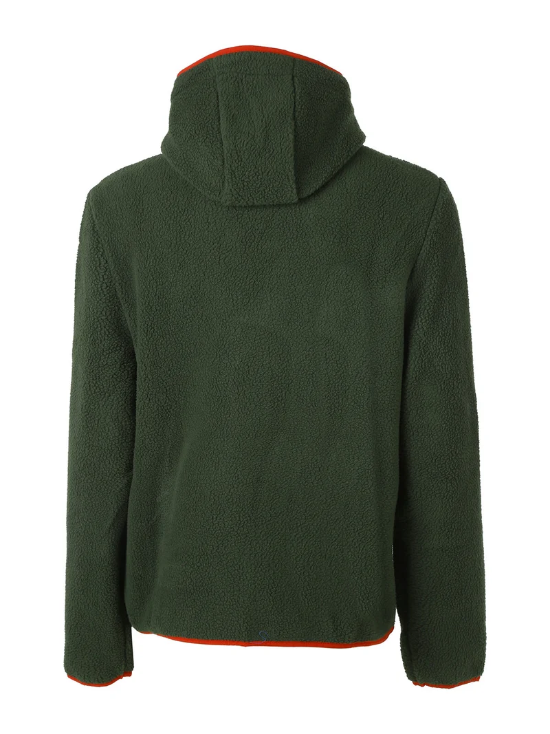 Felpa giacca da uomo in pile sherpa con cappuccio e zip - verde