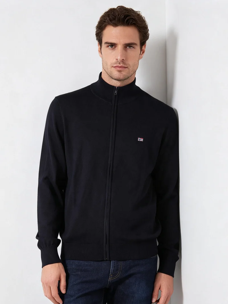 Cardigan da uomo in maglia con zip - blu scuro