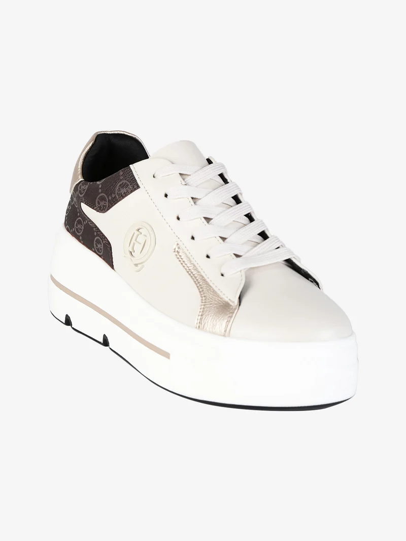 Sneakers donna strigate con platform - beige