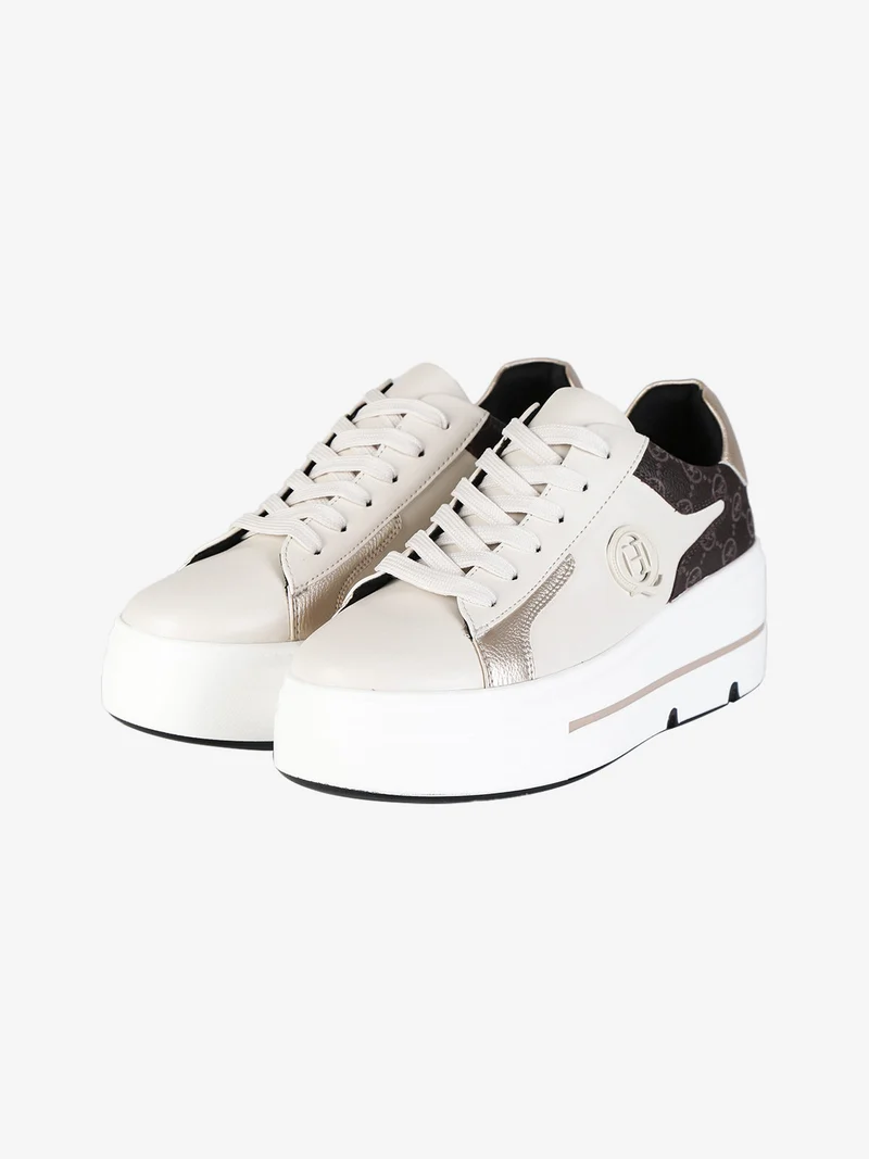 Sneakers donna strigate con platform - beige