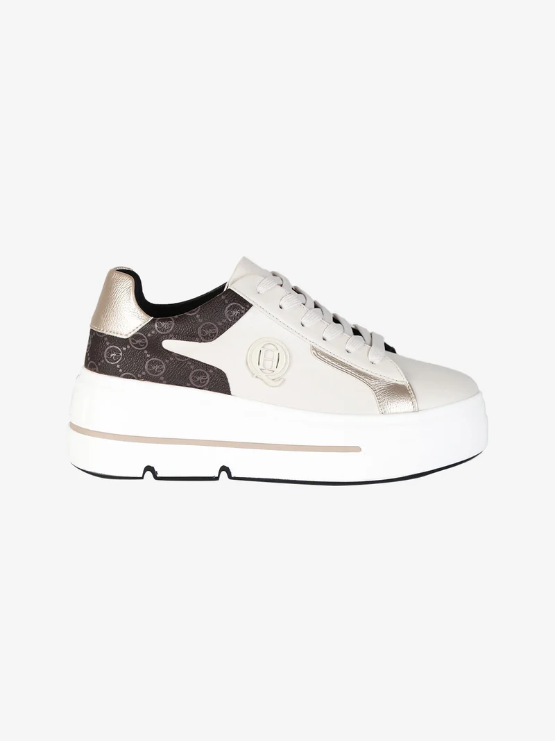 Sneakers donna strigate con platform - beige