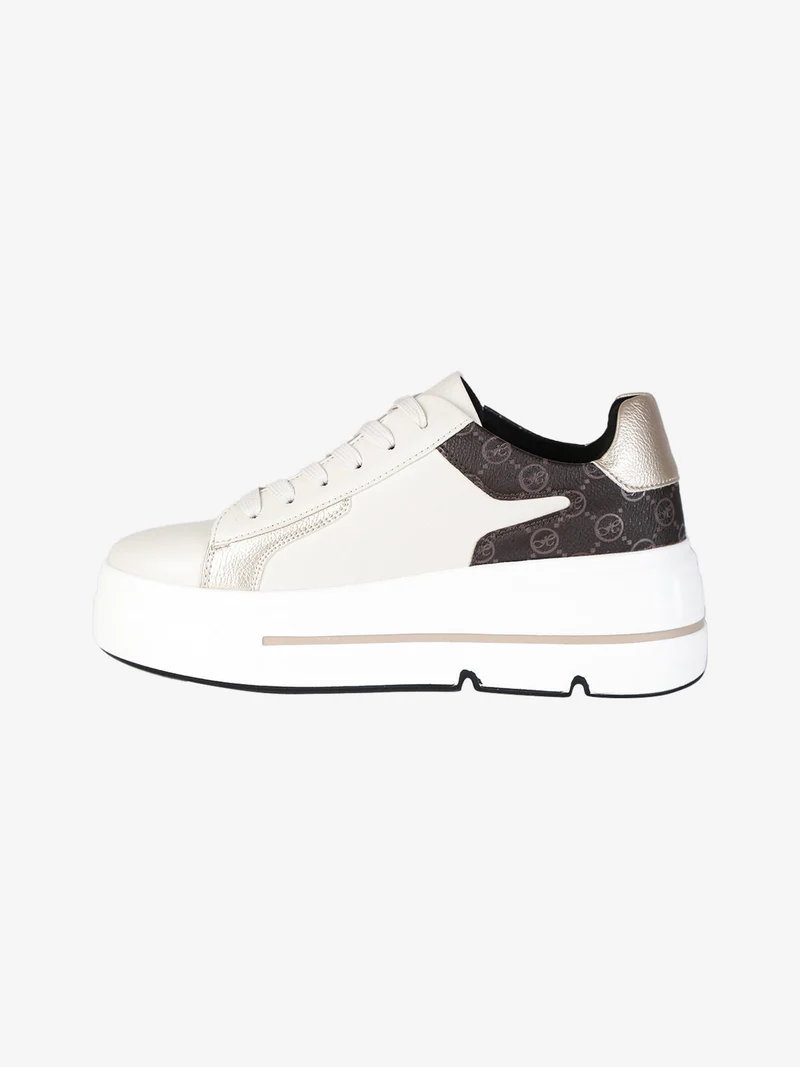 Sneakers donna strigate con platform - beige