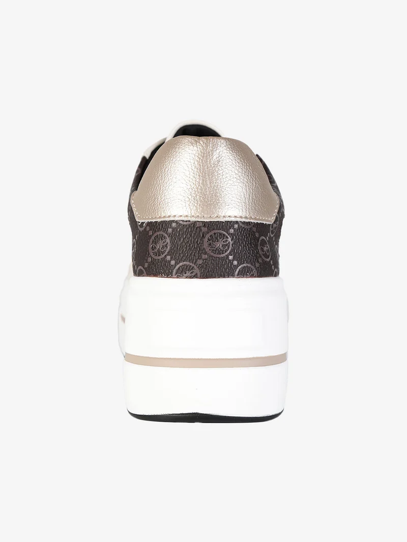 Sneakers donna strigate con platform - beige