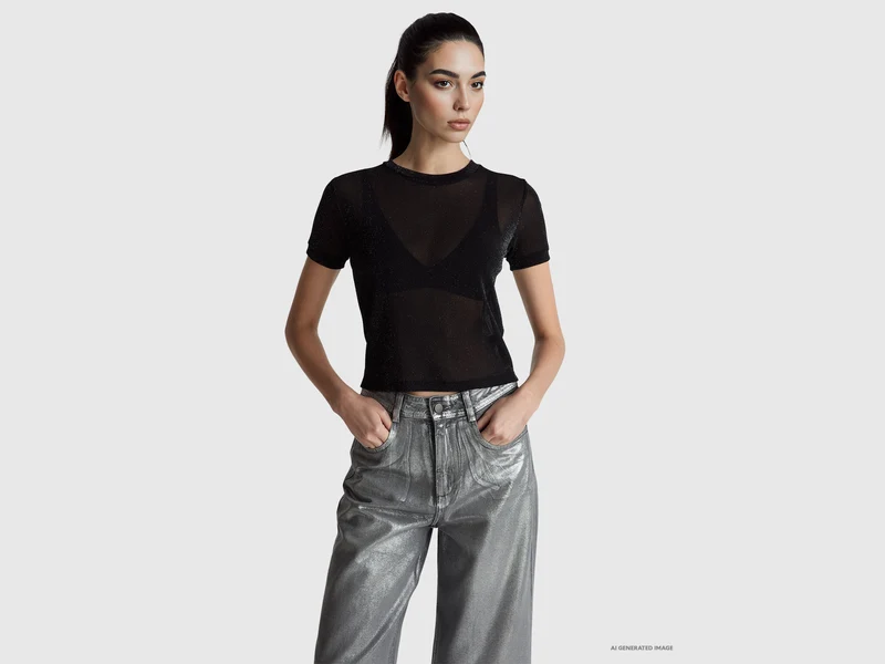 Kurzärmeliges Lurex-T-Shirt