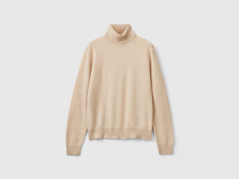 Beiger Rollkragenpullover aus reinem Kaschmir