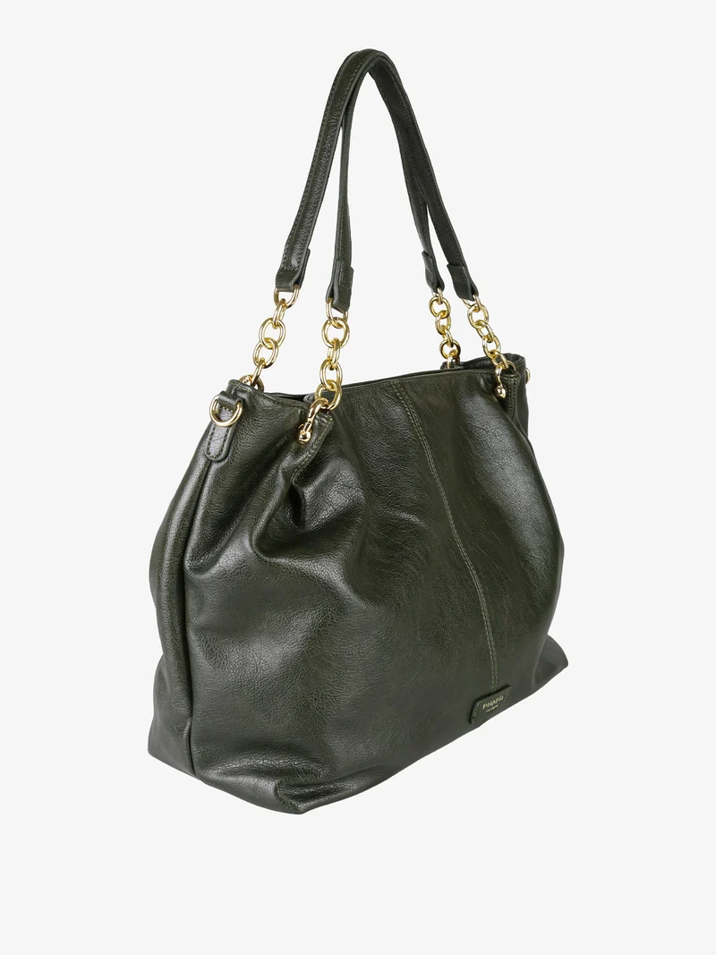Borsa a spalla da donna con doppi manici e dettagli a catena - verde
