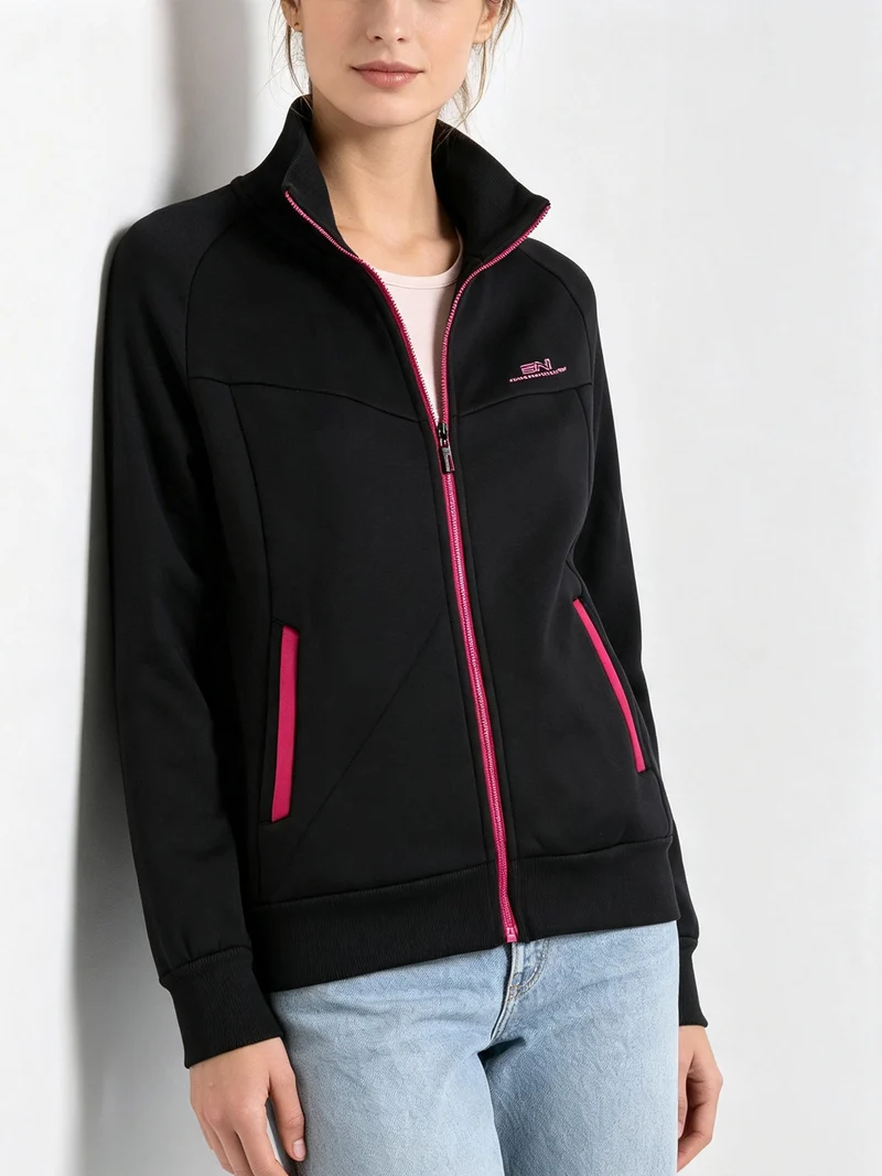 Felpa pesante da donna full zip con interno felpato - nero