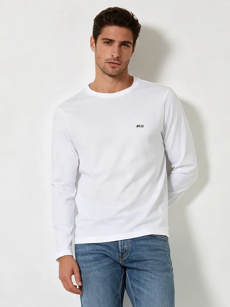 T-shirt girocollo da uomo a maniche lunghe in cotone - bianco