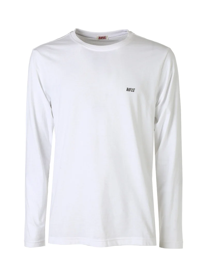 T-shirt girocollo da uomo a maniche lunghe in cotone - bianco
