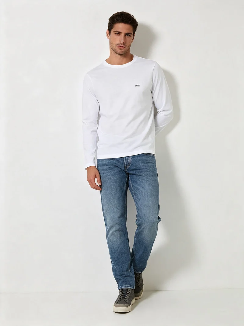 T-shirt girocollo da uomo a maniche lunghe in cotone - bianco