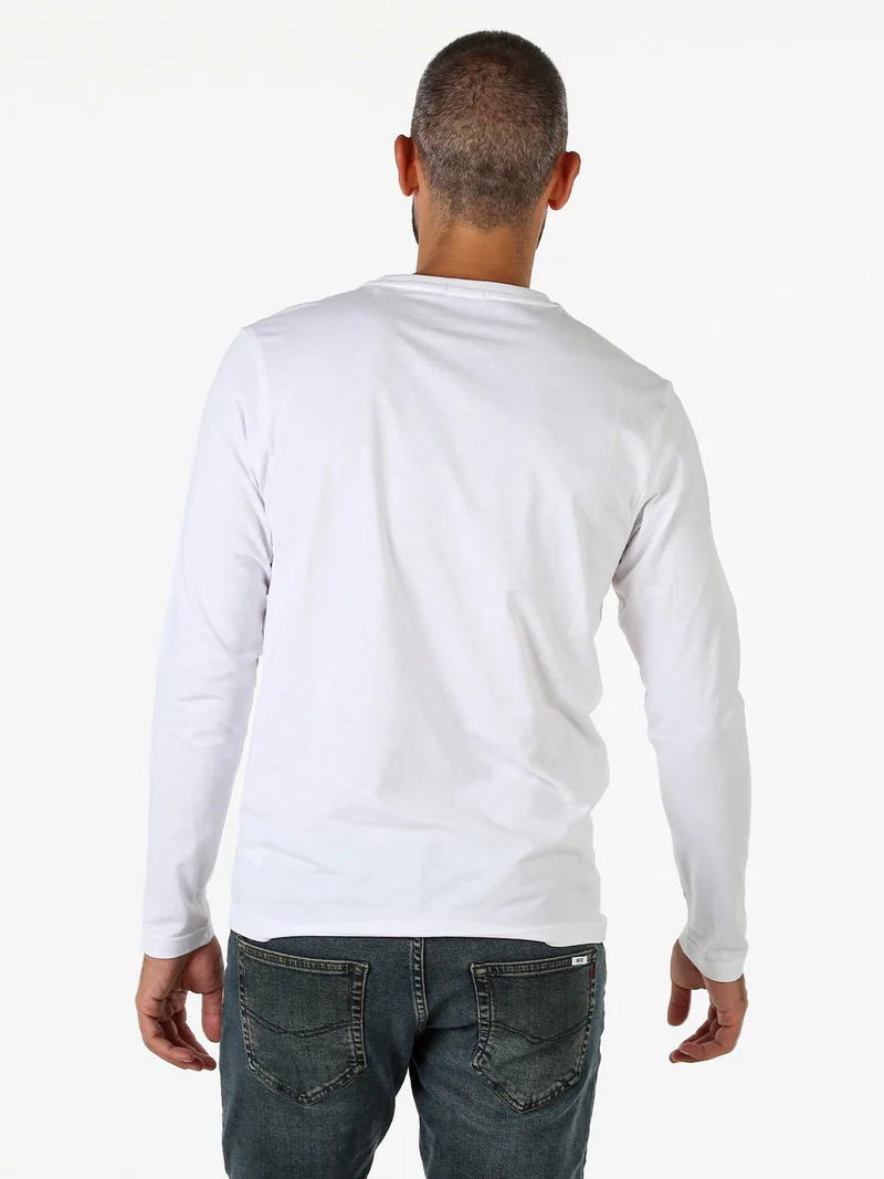 T-shirt girocollo da uomo a maniche lunghe in cotone - bianco