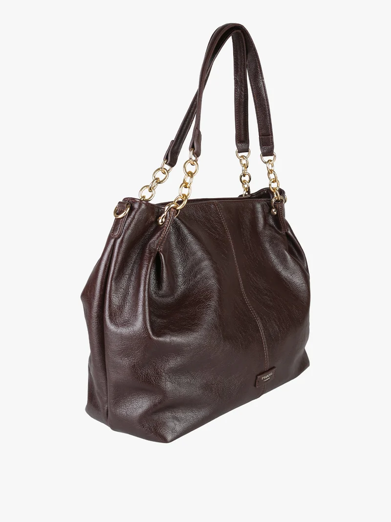 Borsa a spalla da donna con doppi manici e dettagli a catena - moro