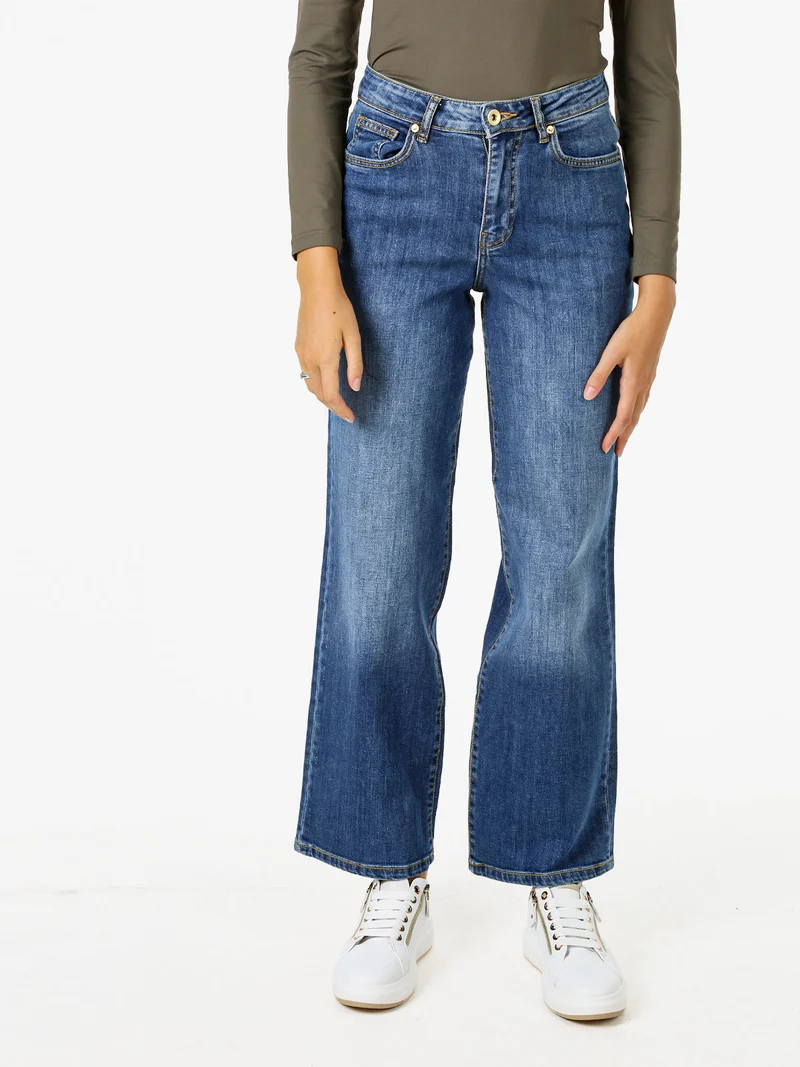 Jeans donna a vita alta con gamba larga - jeans