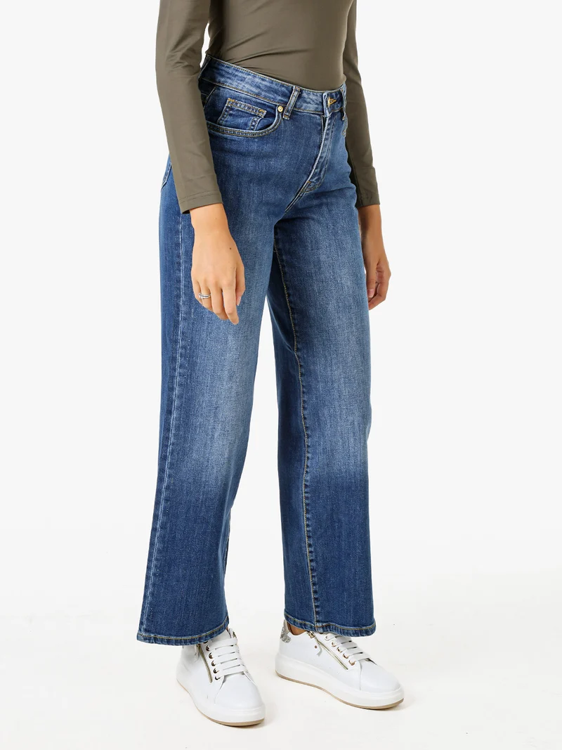 Jeans donna a vita alta con gamba larga - jeans