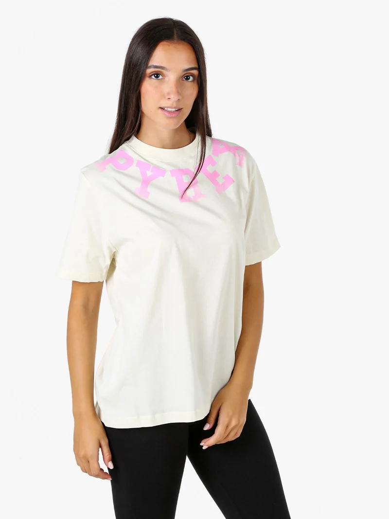T-shirt donna in cotone con stampa - panna