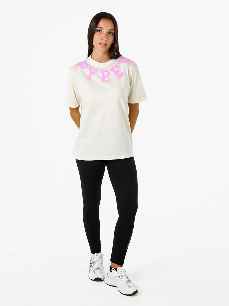 T-shirt donna in cotone con stampa - panna