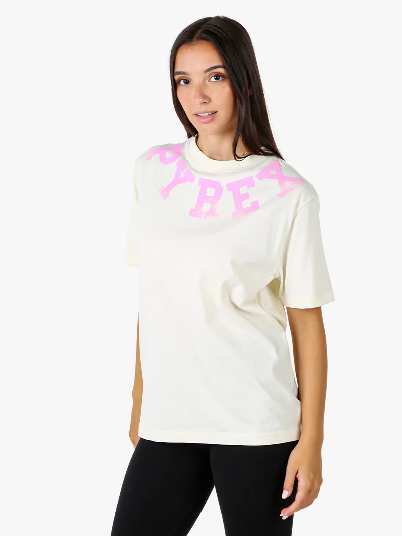T-shirt donna in cotone con stampa - panna