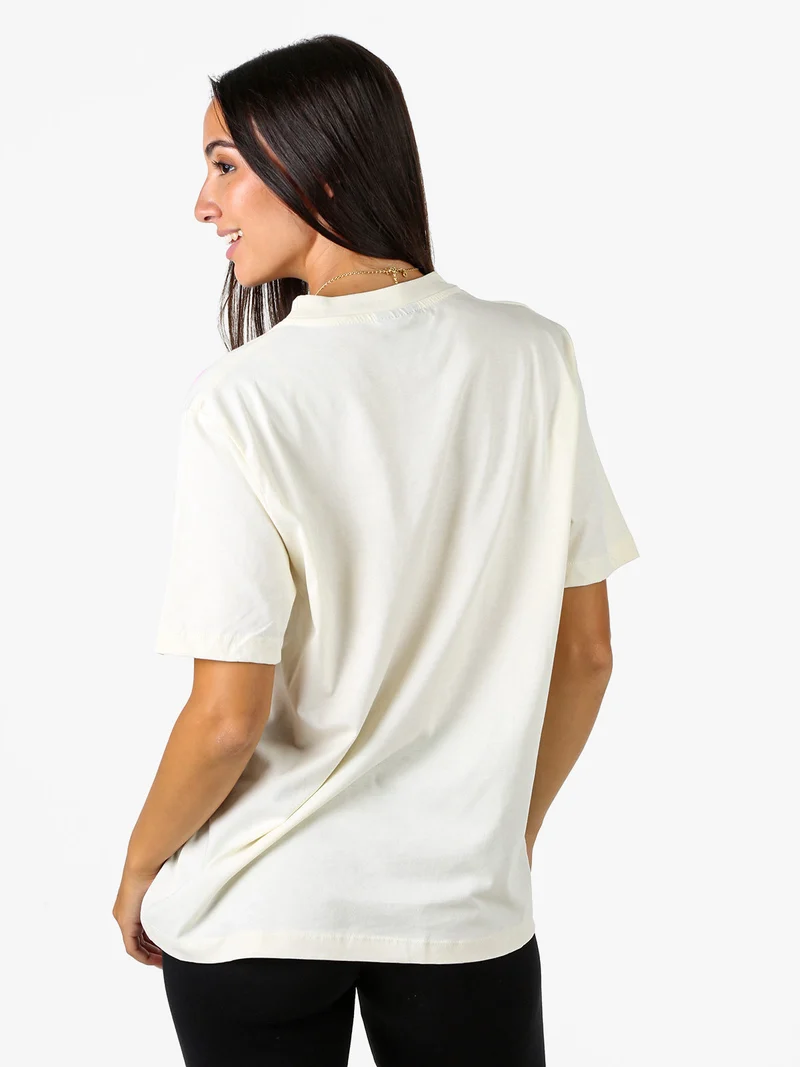 T-shirt donna in cotone con stampa - panna