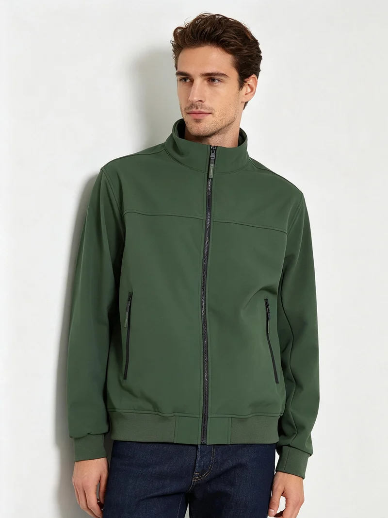 Giacca a vento da uomo con zip e interno in pile - verde
