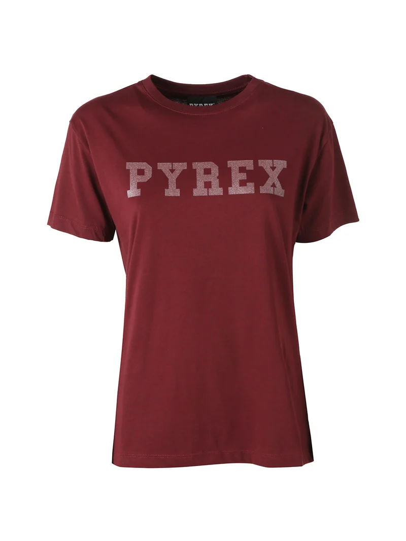 T-shirt da donna in cotone con scritta logo brillantinata - bordeaux